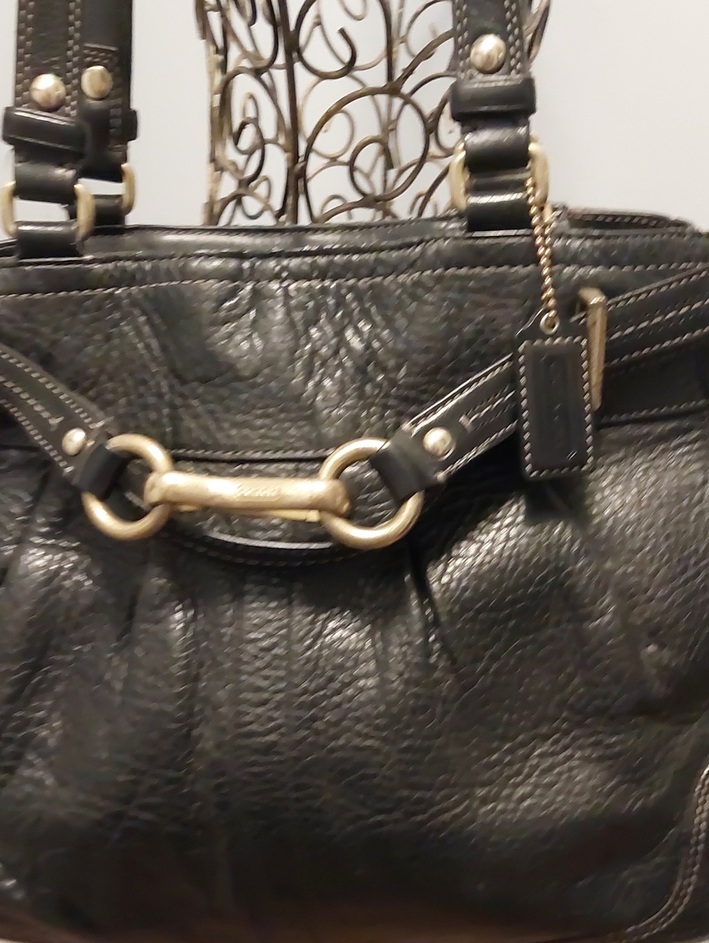 Coach Black Leather Shoulder Bag with Gold-Tone Hardware